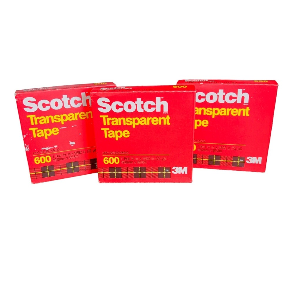 VTG Scotch 600 Transparent 3M Sealed Tape Refills 3/4" x 2592" 72 Yds - Lot of 3